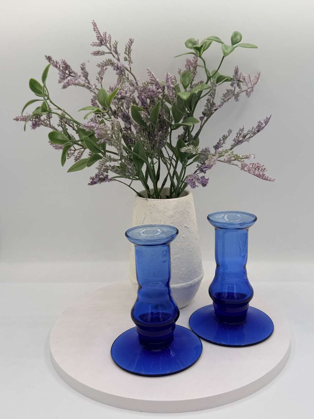 Vintage Cobalt Blue Glass Candlestick Holders Pair Set of 2 Taper Accent